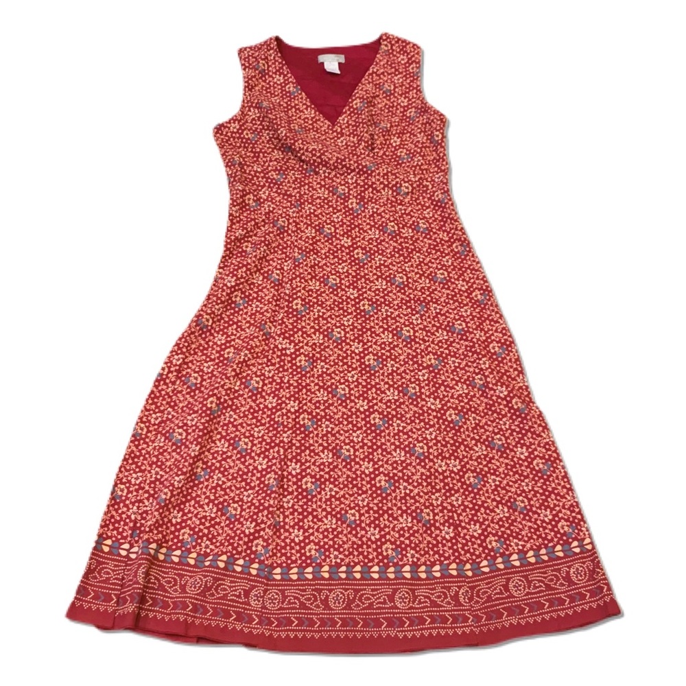 100% cotton Maroon Print Cotton Midi Dress Size 8